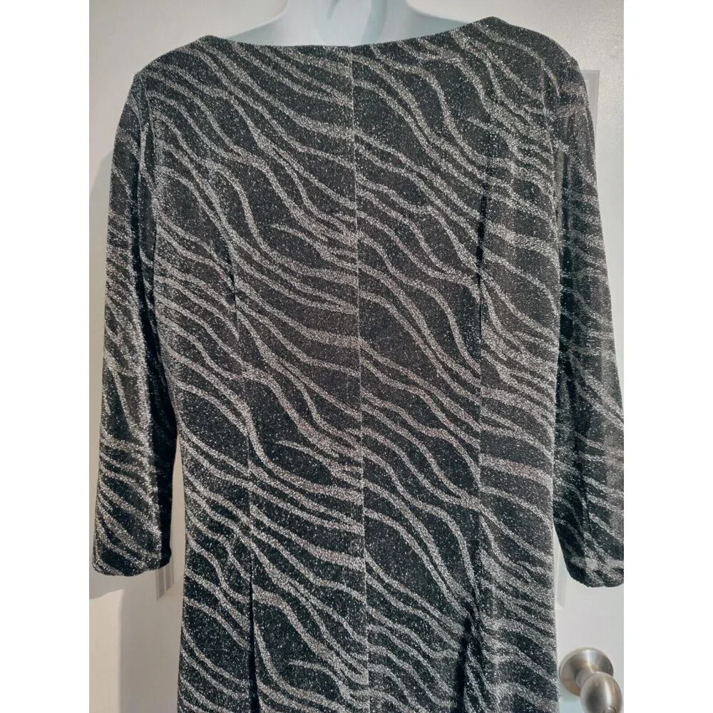 Black Label Evan Picone Black Silver 3/4 Sleeve Knee-Length Shift‎ Dress 6